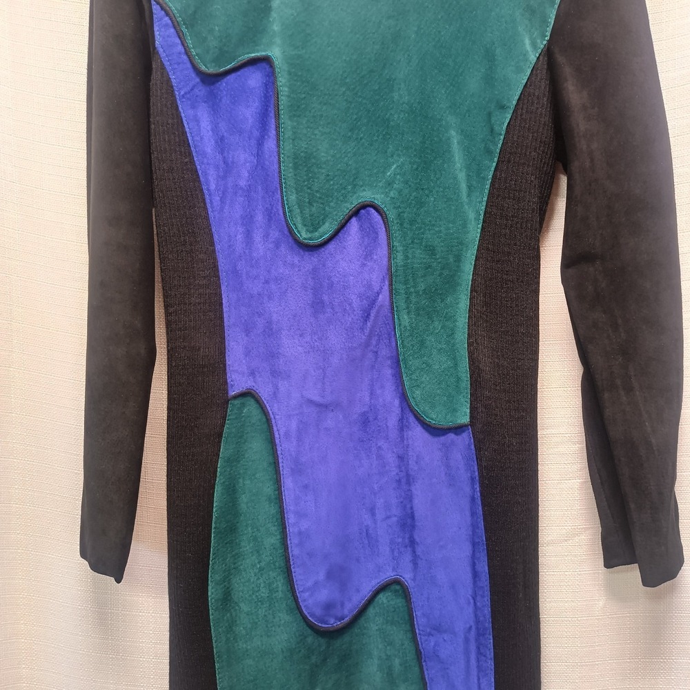 Outerwear By Phoenix Vtg 80'S Green Blue Pig Skin Leather Dress Women's L USA - Picture 5 of 9